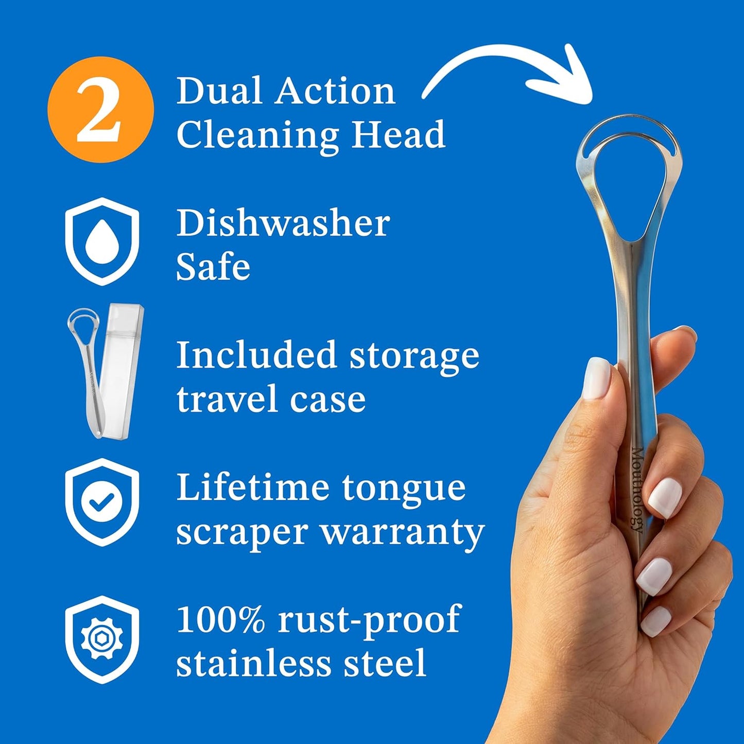 Premium Stainless Steel Tongue Scraper Set for Adults - 2 Pack, Eliminate Bad Breath & Enhance Oral Hygiene