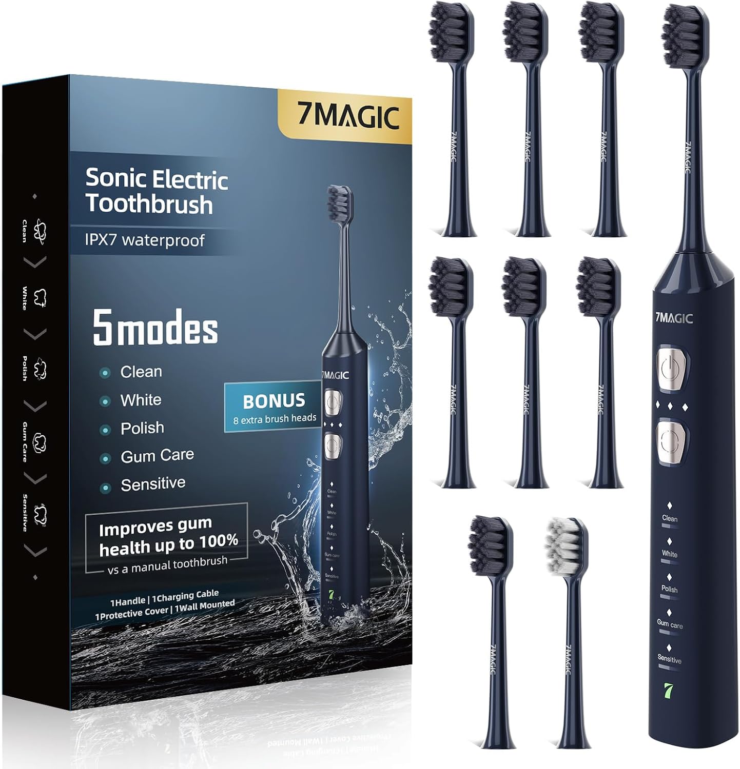 Ultimate Sonic Electric Toothbrush - 180-Day Battery Life, 42,000 VPM, 8 Brush Heads, 5 Modes, Perfect for Adults & Kids, Sensitive Teeth & Braces Care, Smart Timer, IPX7 Waterproof, USB-C Charging