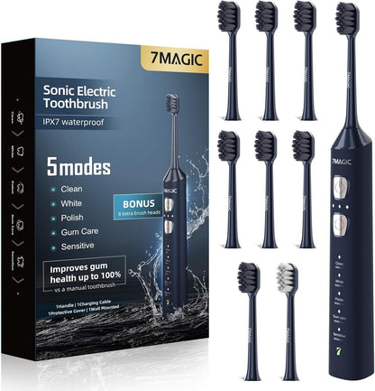 Ultimate Sonic Electric Toothbrush - 180-Day Battery Life, 42,000 VPM, 8 Brush Heads, 5 Modes, Perfect for Adults & Kids, Sensitive Teeth & Braces Care, Smart Timer, IPX7 Waterproof, USB-C Charging