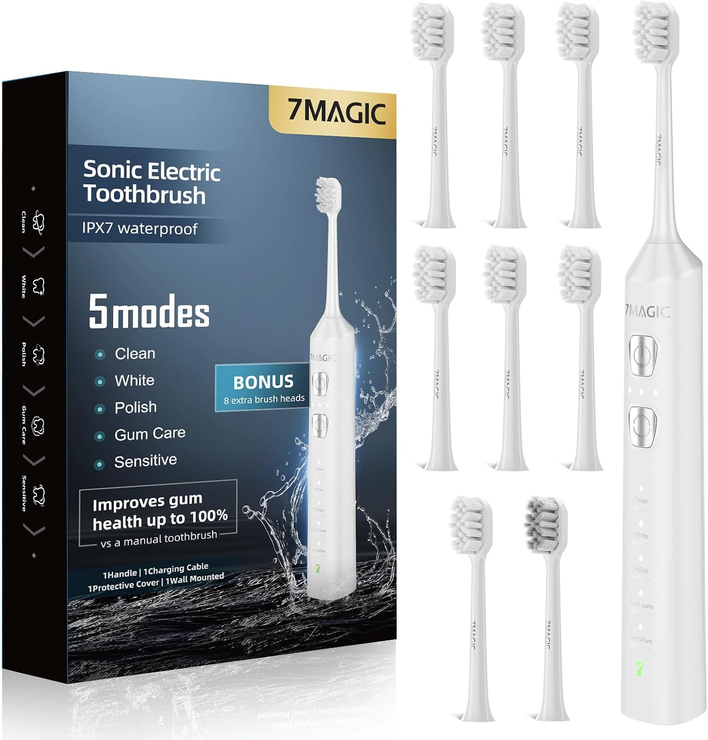 Ultimate Sonic Electric Toothbrush - 180-Day Battery Life, 42,000 VPM, 8 Brush Heads, 5 Modes, Perfect for Adults & Kids, Sensitive Teeth & Braces Care, Smart Timer, IPX7 Waterproof, USB-C Charging
