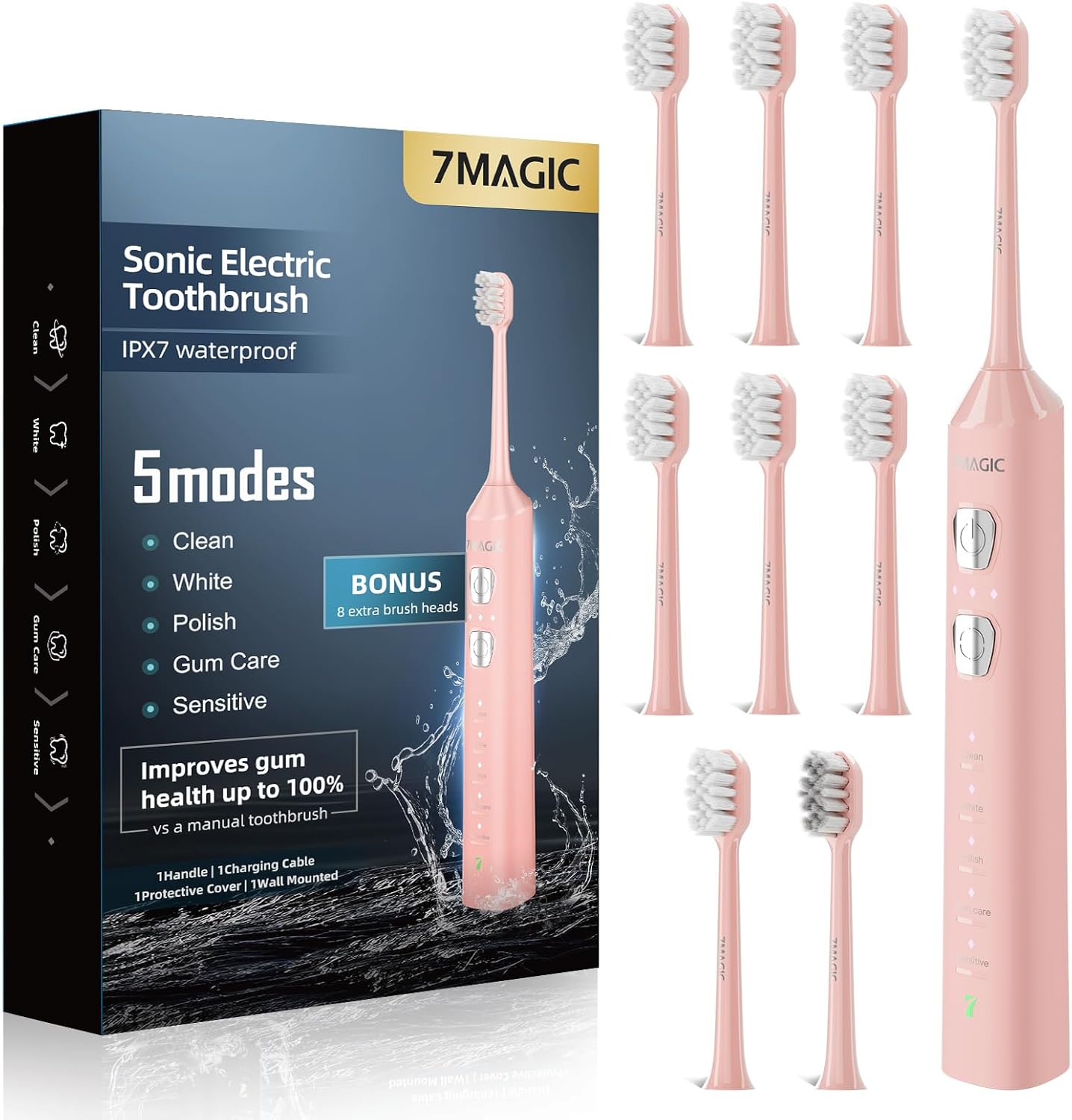 Ultimate Sonic Electric Toothbrush - 180-Day Battery Life, 42,000 VPM, 8 Brush Heads, 5 Modes, Perfect for Adults & Kids, Sensitive Teeth & Braces Care, Smart Timer, IPX7 Waterproof, USB-C Charging