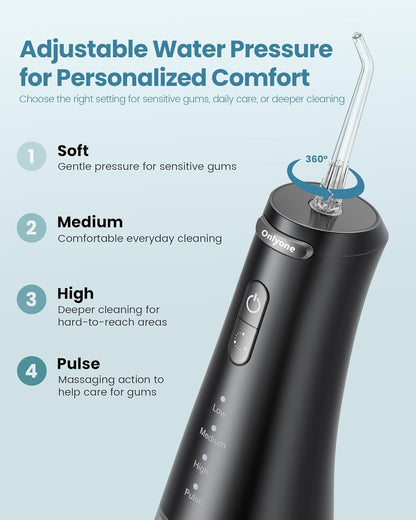 Ultimate Portable Water Flosser - Adjustable Pressure, Rechargeable, 300ml Tank for Orthodontics & Sensitive Gums, Perfect for Home & Travel