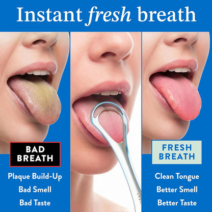 Premium Stainless Steel Tongue Scraper Set for Adults - 2 Pack, Eliminate Bad Breath & Enhance Oral Hygiene