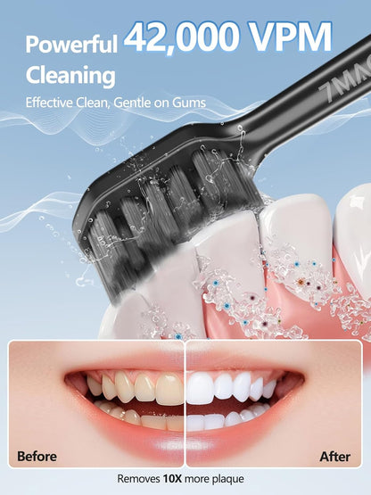 Ultimate Sonic Electric Toothbrush - 180-Day Battery Life, 42,000 VPM, 8 Brush Heads, 5 Modes, Perfect for Adults & Kids, Sensitive Teeth & Braces Care, Smart Timer, IPX7 Waterproof, USB-C Charging