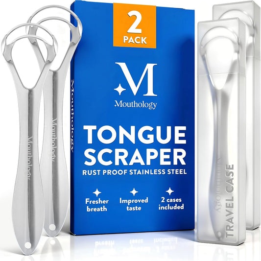 Premium Stainless Steel Tongue Scraper Set for Adults - 2 Pack, Eliminate Bad Breath & Enhance Oral Hygiene