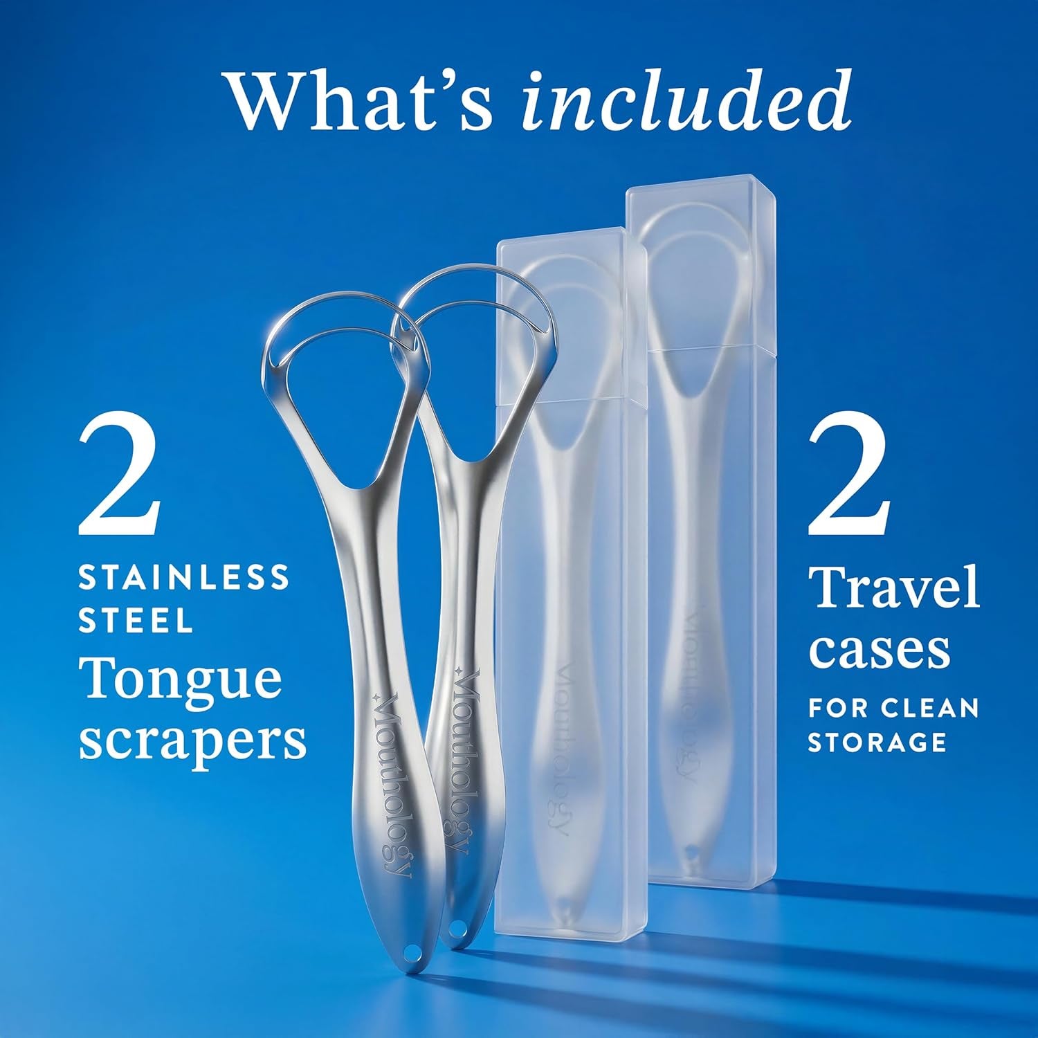 Premium Stainless Steel Tongue Scraper Set for Adults - 2 Pack, Eliminate Bad Breath & Enhance Oral Hygiene