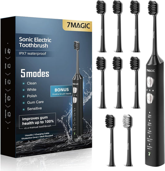 Ultimate Sonic Electric Toothbrush - 180-Day Battery Life, 42,000 VPM, 8 Brush Heads, 5 Modes, Perfect for Adults & Kids, Sensitive Teeth & Braces Care, Smart Timer, IPX7 Waterproof, USB-C Charging